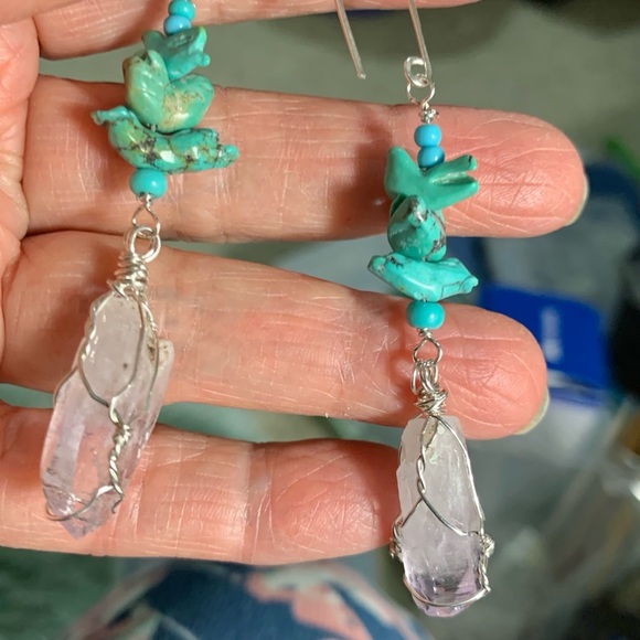 Hand Crafted Jewelry - 3 Turquoise Birds with Vera Cruz Amethyst Earrings